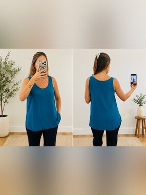Vince 100% Silk Teal Sleeveless Tunic Top Size M | Luxury Minimalist